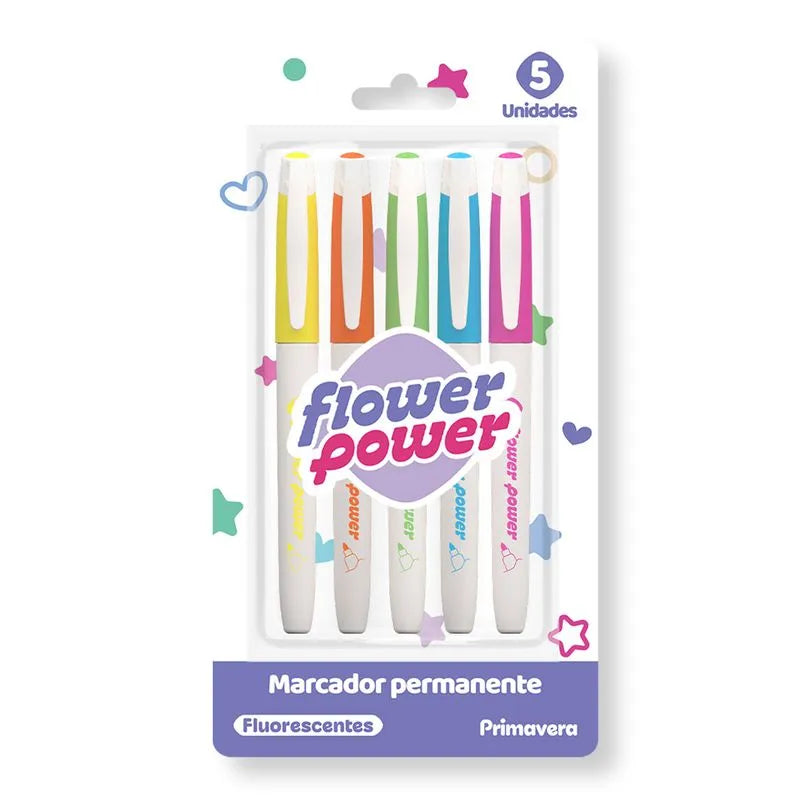 MARCADORES PERMANENTE FLOWER POWER FLUORESCENTES X 5