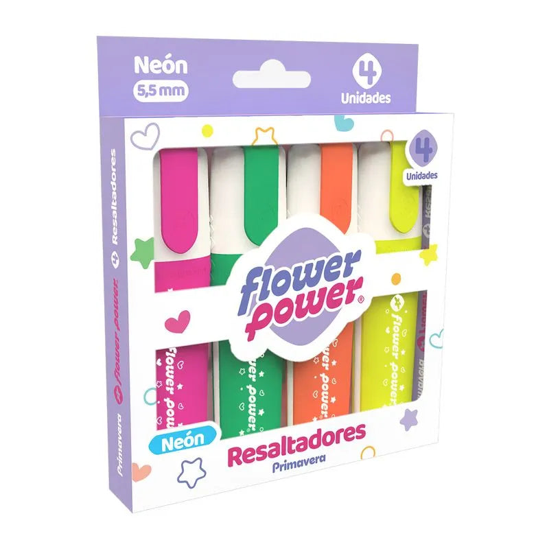 RESALTADORES NEON X4 PRIMAVERA FLOWER POWER