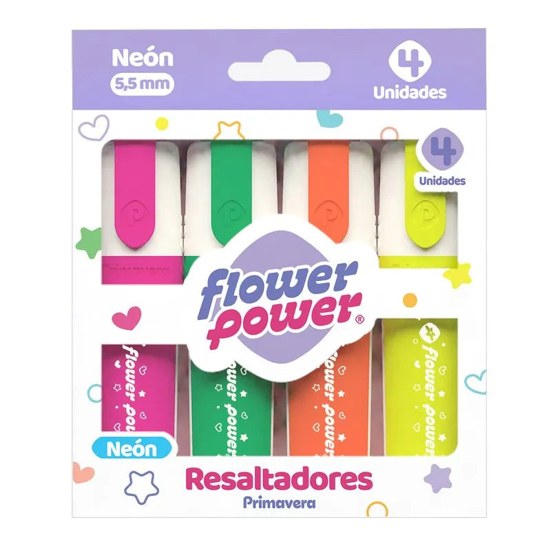 RESALTADORES NEON X4 PRIMAVERA FLOWER POWER