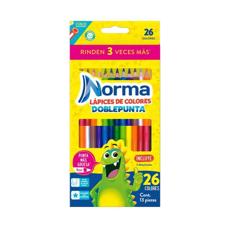 COLORES DOBLE PUNTA NORMA 13 LAPICES 26 COLORES
