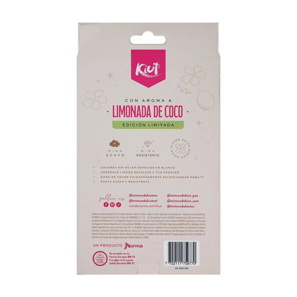 COLORES KIUT CON  AROMA LIMONADA DE COCO X12 COLORES