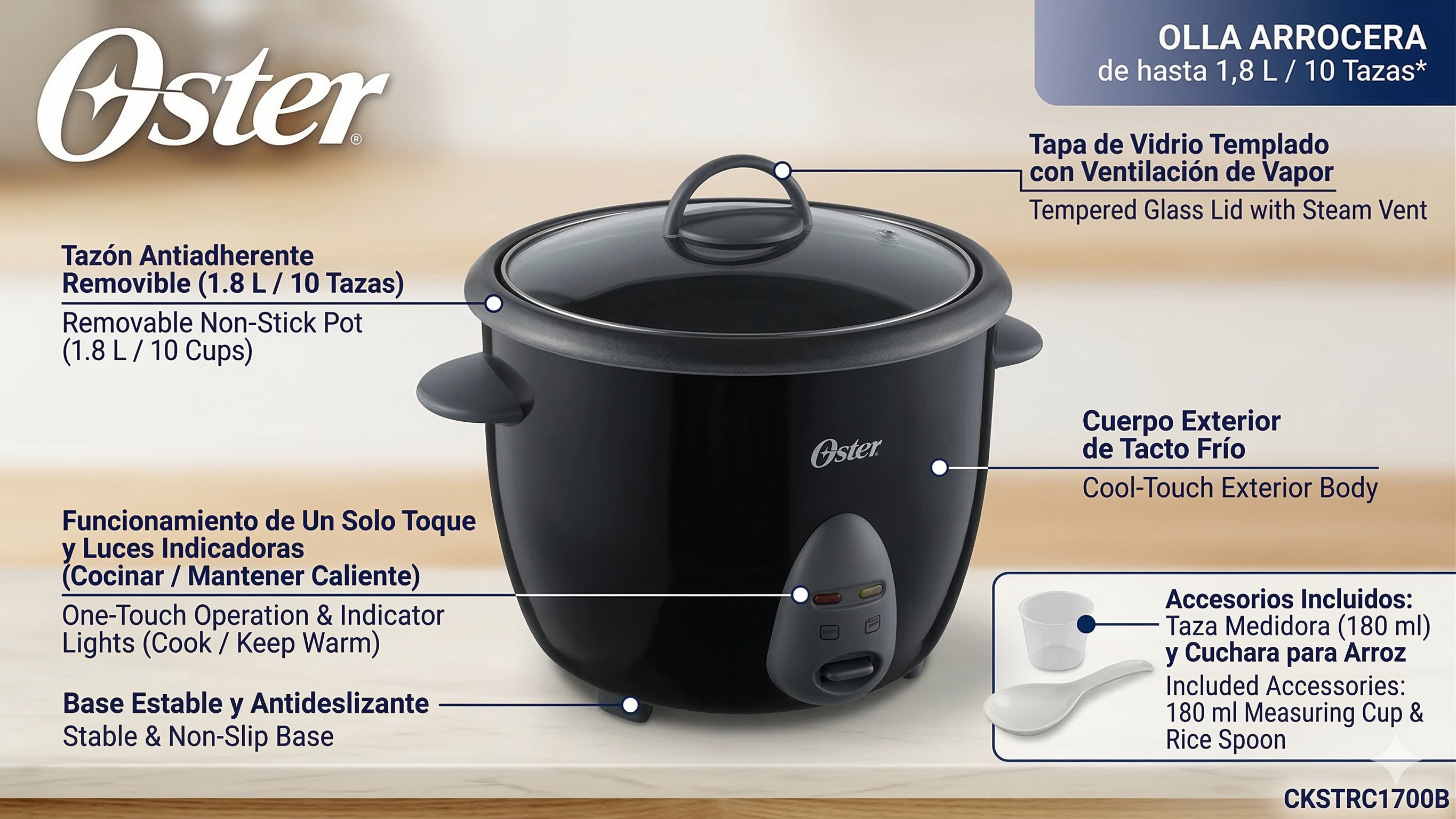 ARROCERA MULTIUSOS OSTER NEGRA 2 LIBRAS