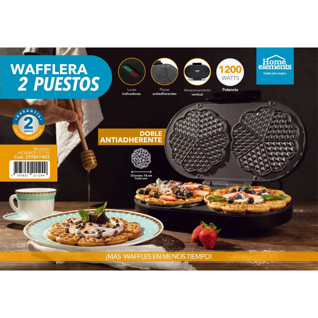 WAFFLERA 2 PUESTOS NEGRA HOME ELEMENTS