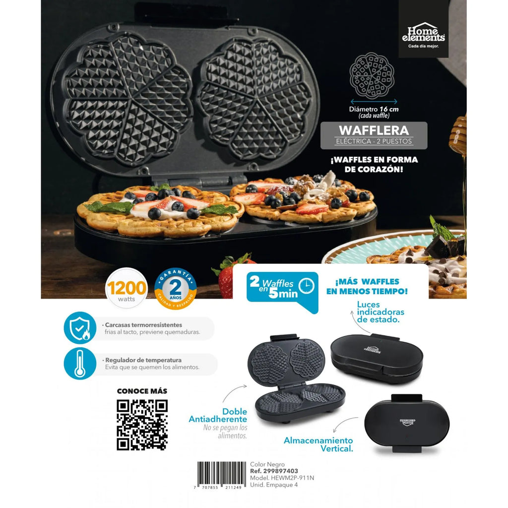 WAFFLERA 2 PUESTOS NEGRA HOME ELEMENTS