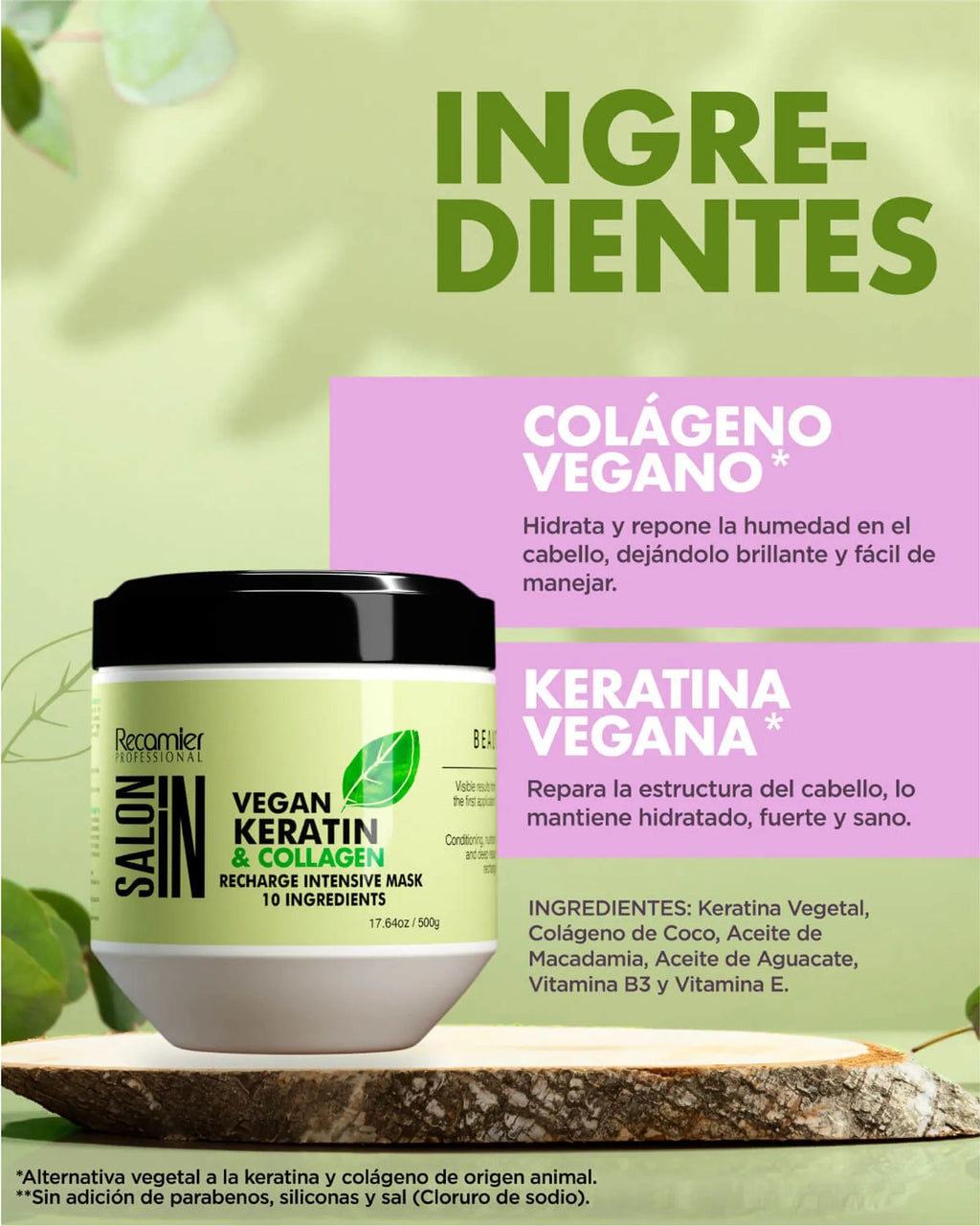 MASCARILLA VEGAN KARATIN COLLAGEN RECH INTENSIV 500G RECAMIE